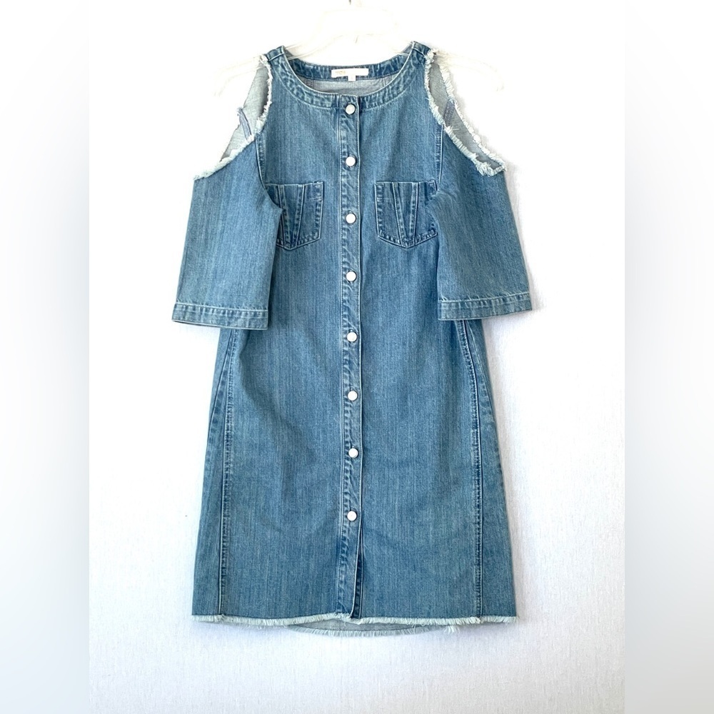 Maje Denim Cold Shoulder Button Front Mini Dress